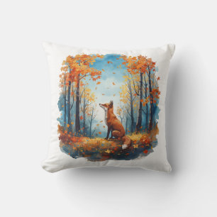 Coussin Renard curieux dans une forêt automnale
