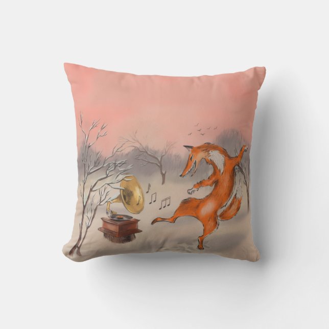 Coussin Renard Dansant Fantaisiste Décoration de Maison In (Recto)