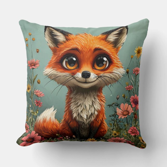 Coussin Renard de dessin animé adorable (Recto)