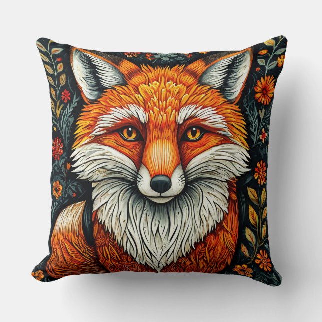 Coussin Renard de dessin animé adorable assis (Recto)