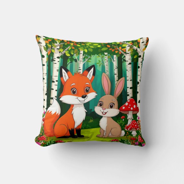 Coussin Renard de dessin animé adorable avec des champigno (Recto)