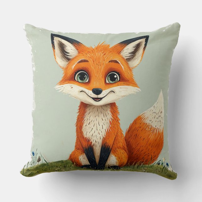 Coussin Renard de dessin animé charmant souriant (Recto)