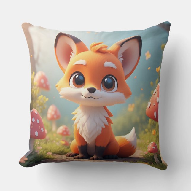 Coussin Renard de dessin animé mignon assis sur un chemin  (Recto)