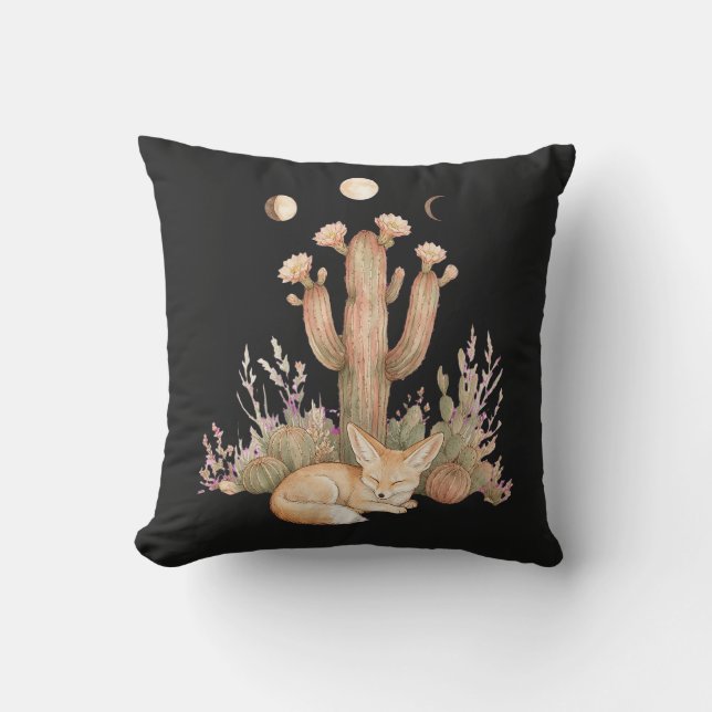 Coussin Renard de Fennec du désert Boho dormant sous le ca (Recto)