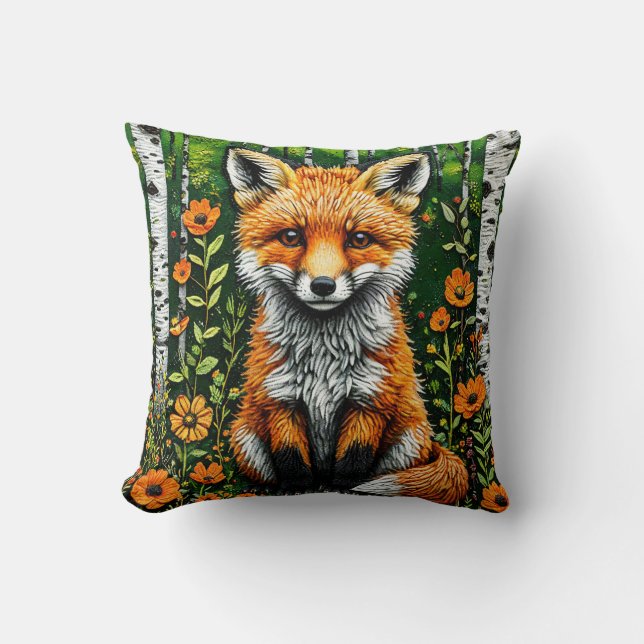 Coussin 🦊🌲 Renard de forêt mignon Cadeau de décoration c (Recto)