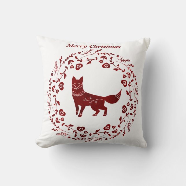 Coussin Renard de Noël Nordic/Scandi. Texte modifiable. (Recto)