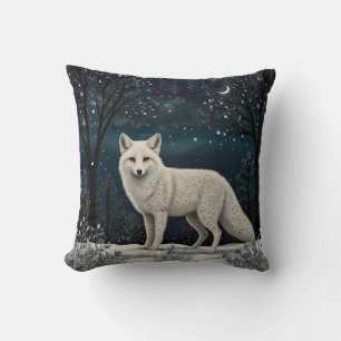 Coussin Renard d'hiver blanc rétro élégant