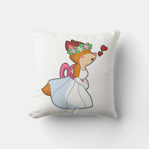 Coussin Renard en mariée avec robe de mariée et couronne d