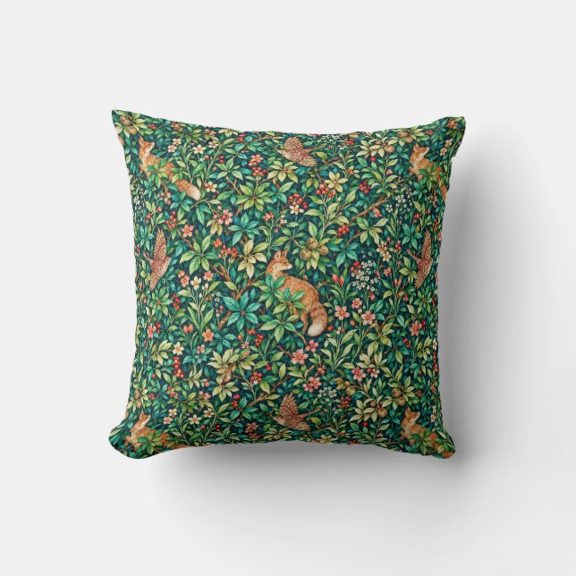 Coussin Renard et faisan inspirés de William Morris (Recto)