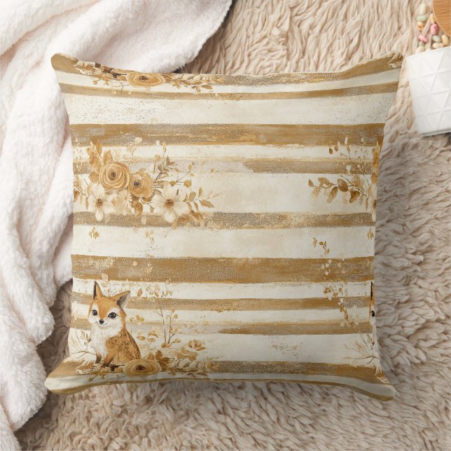 Coussin Renard et hibou à rayures en bois doré (3) (Couverture)