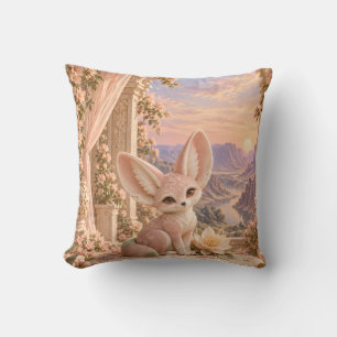 Coussin Renard Fennec Rose Terrasse de Fleur de Coucher de