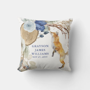 Coussin Renard floral boho de la forêt avec nom personnali
