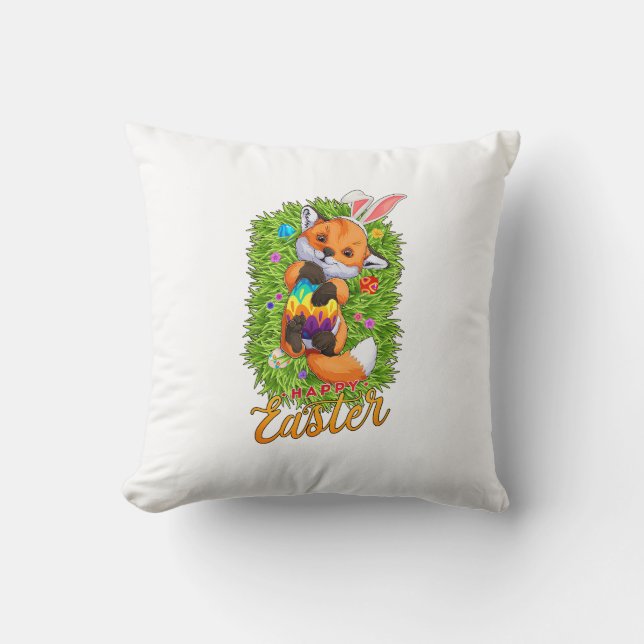 Coussin Renard mignon aux oreilles de lapin Joyeuses Pâque (Recto)
