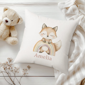 Coussin Renard mignon Avec Boho Rainbow Woodland Nursery