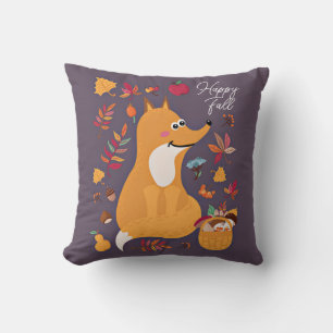Coussin Renard mignon d'automne avec texte personnalisé