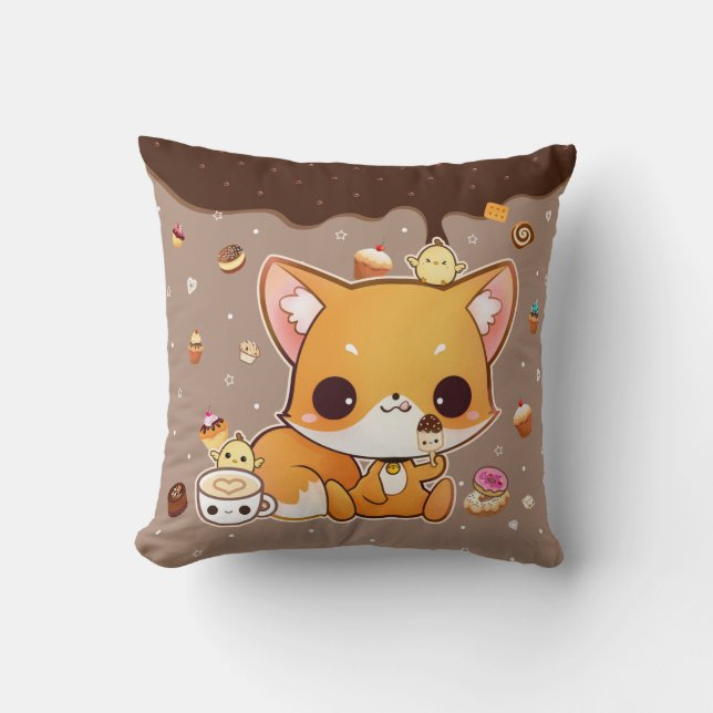 Coussin Renard mignon de chibi avec la glace de kawaii (Recto)