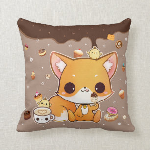 Coussin Renard mignon de chibi avec la glace de kawaii