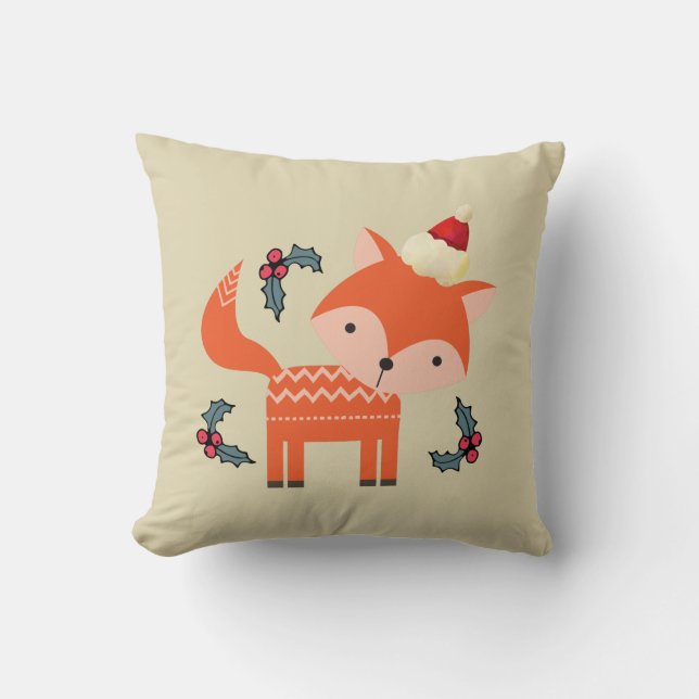 Coussin Renard Orange À Santa Hat Joli Noël Whimsical (Recto)