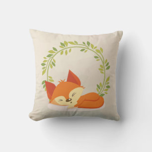 Coussin Renard orange dormant mignon avec couronne Feuille