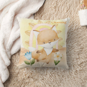 Coussin Renard personnalisé, Bébé Animaux, Boho, Arc-en-ci