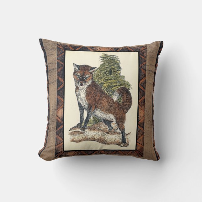 Coussin Renard rustique sur un tronc d'arbre (Recto)