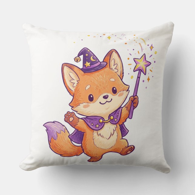 Coussin Renard sorcier mignon lançant un sortilège d'Hallo (Recto)