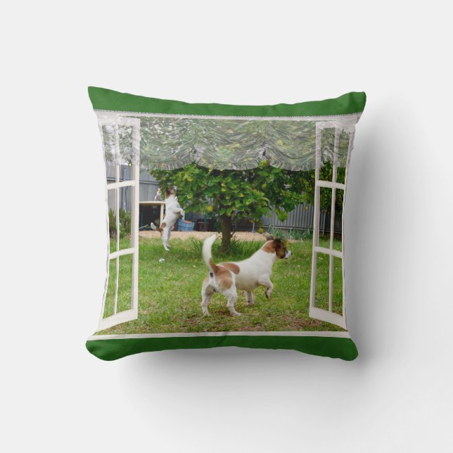 Coussin Renard Terriers À La Découverte Du Jardin, (Recto)