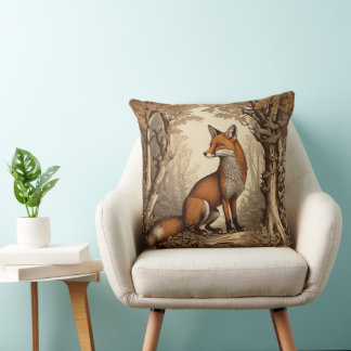 Coussin Renard vintage dans le bois botanique