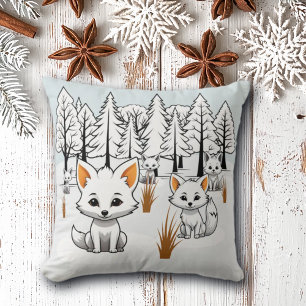Coussin Renards arctiques - Paysage hivernal
