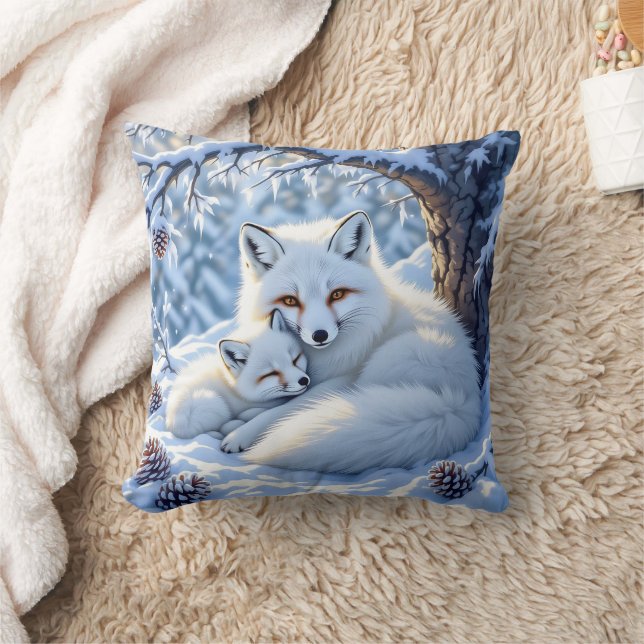 Coussin Renards Blancs Douce dans la Neige (Couverture)