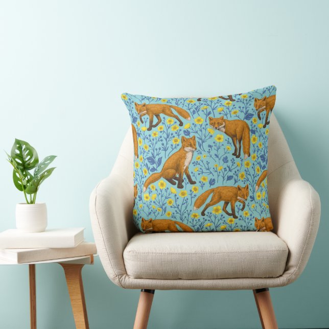 Coussin Renards et papillons sur le bleu de la piscine (Chaise)