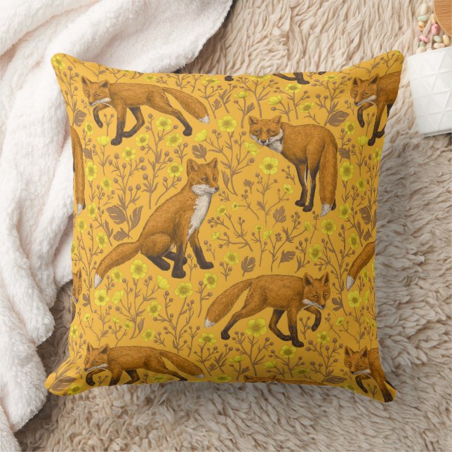 Coussin Renards et papillons sur orange (Couverture)