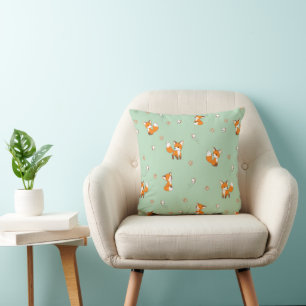 Coussin Renards mignons sur fond vert