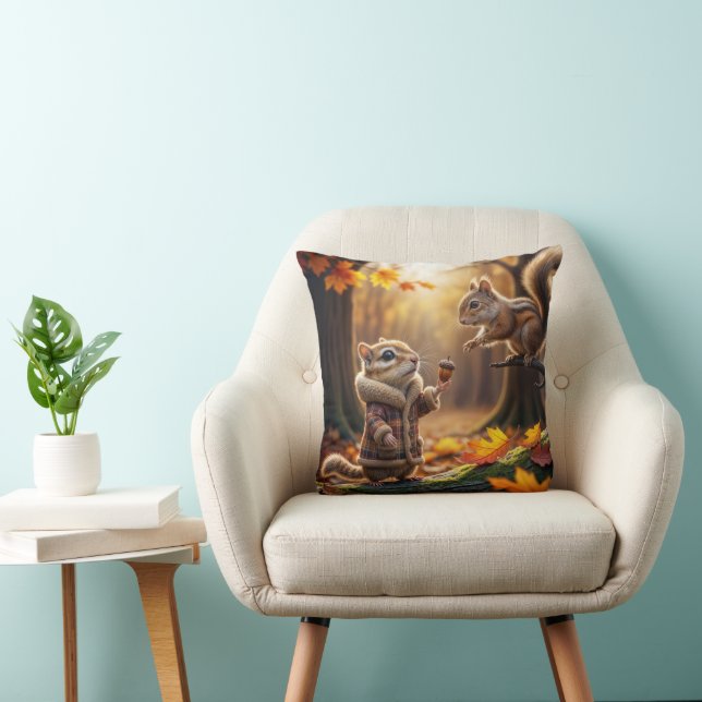 Coussin Rencontre avec Chipmunk dans un bois d'automne (Chaise)