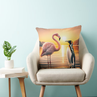 Coussin Rencontre avec le coucher de soleil de Flamant ros