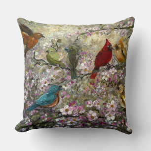 Coussin Rencontre de printemps : Oiseaux chanteurs colorés