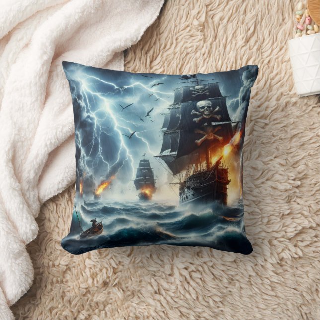 Coussin Rencontre orgueilleuse avec des navires pirates en (Couverture)