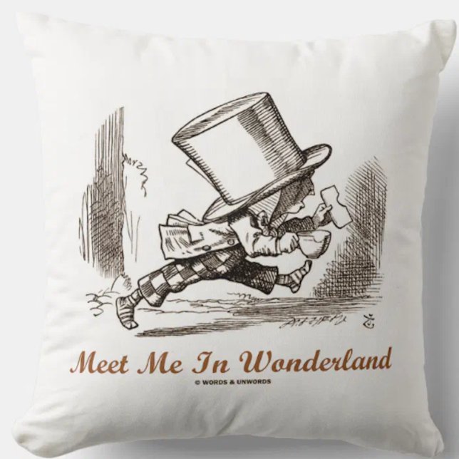 Coussin Rencontrez-moi au pays des merveilles (le (Let your wry Wonderland side shine with this "Meet Me In Wonderland" Mad Hatter throw pillow)