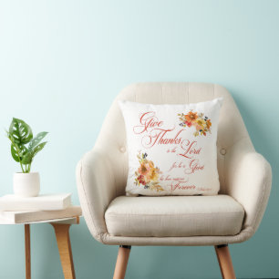 Coussin Rendez grâce au Seigneur automne aquarelle florale