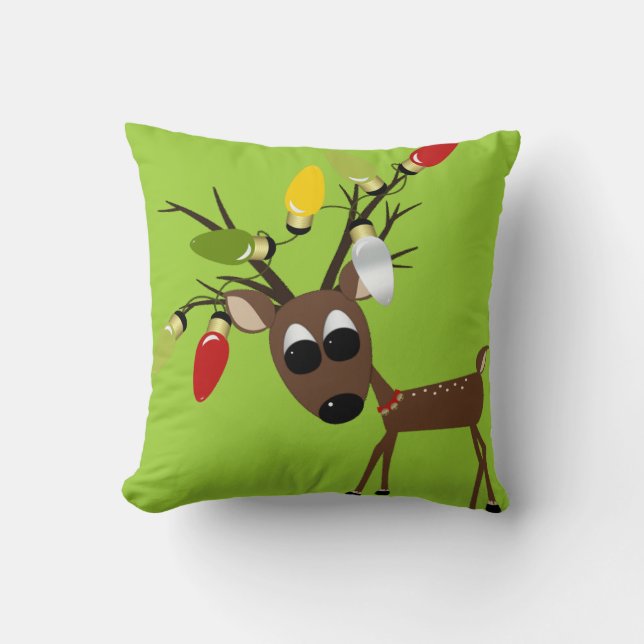 Coussin Renne avec des lumières d'arbre de Noël (Recto)