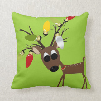Coussin Renne avec des lumières d'arbre de Noël