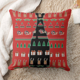 Coussin Renne de Noël Rouge Vert Noir Bouteille de Champag