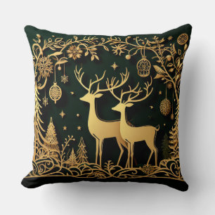 Coussin Renne doré et décorations
