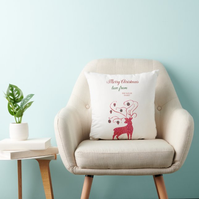 Coussin Renne rouge aquarelle de Noël (Chaise)