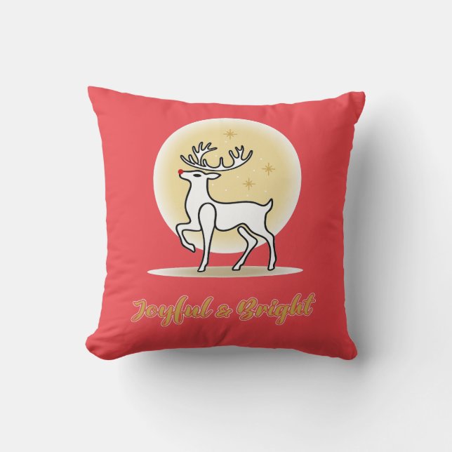 Coussin Renneau de Noël Joyeux et Lumineux (Recto)