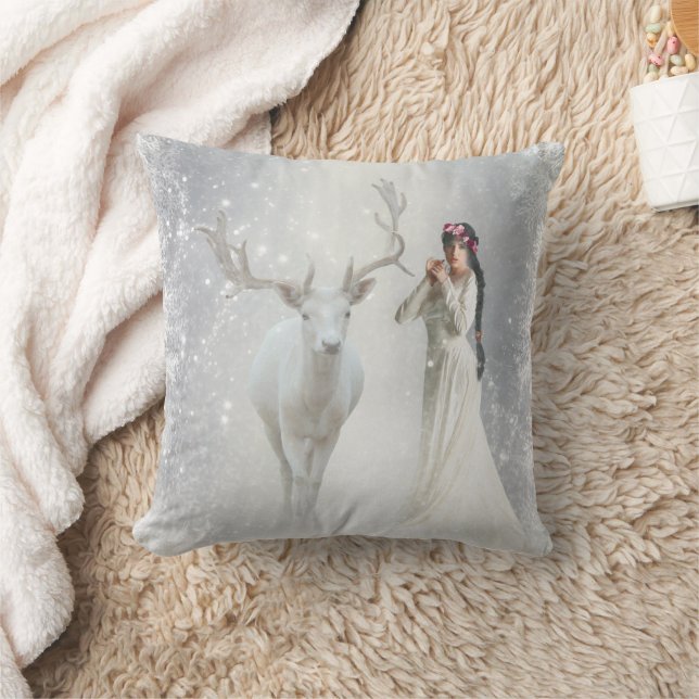 Coussin Renneige décoratif blanc Joyeux Noël (Couverture)