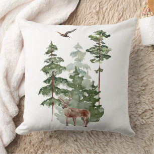 Coussin Rennes d'aquarelle en forêt d'hiver Noël