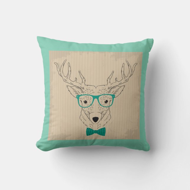 Coussin Rennes de rennes hipster wapiti avec lunettes Noël (Recto)