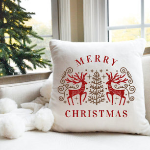 Coussin Rennes Joyeux Noël Rouge et Brown Nordic