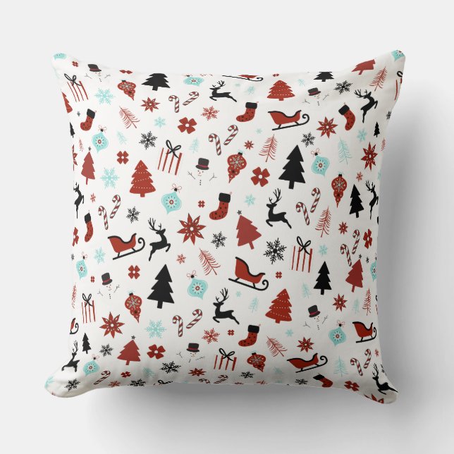 Coussin Rennes Traîneau Noël Pins (Recto)